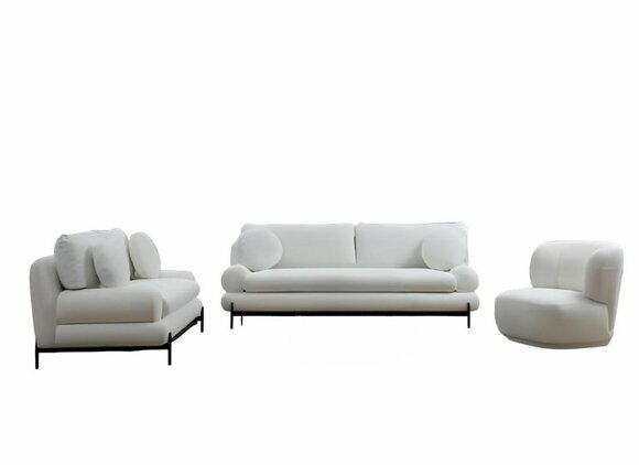 Exclusive white upholstered furniture Modern 3-seater armchair Two-seater 3-piece