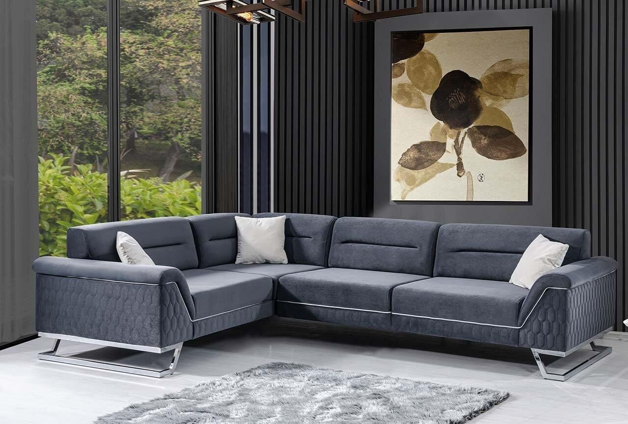 Stylish grey L-shaped couch living room designer fabric sofa corner couch On Stock
