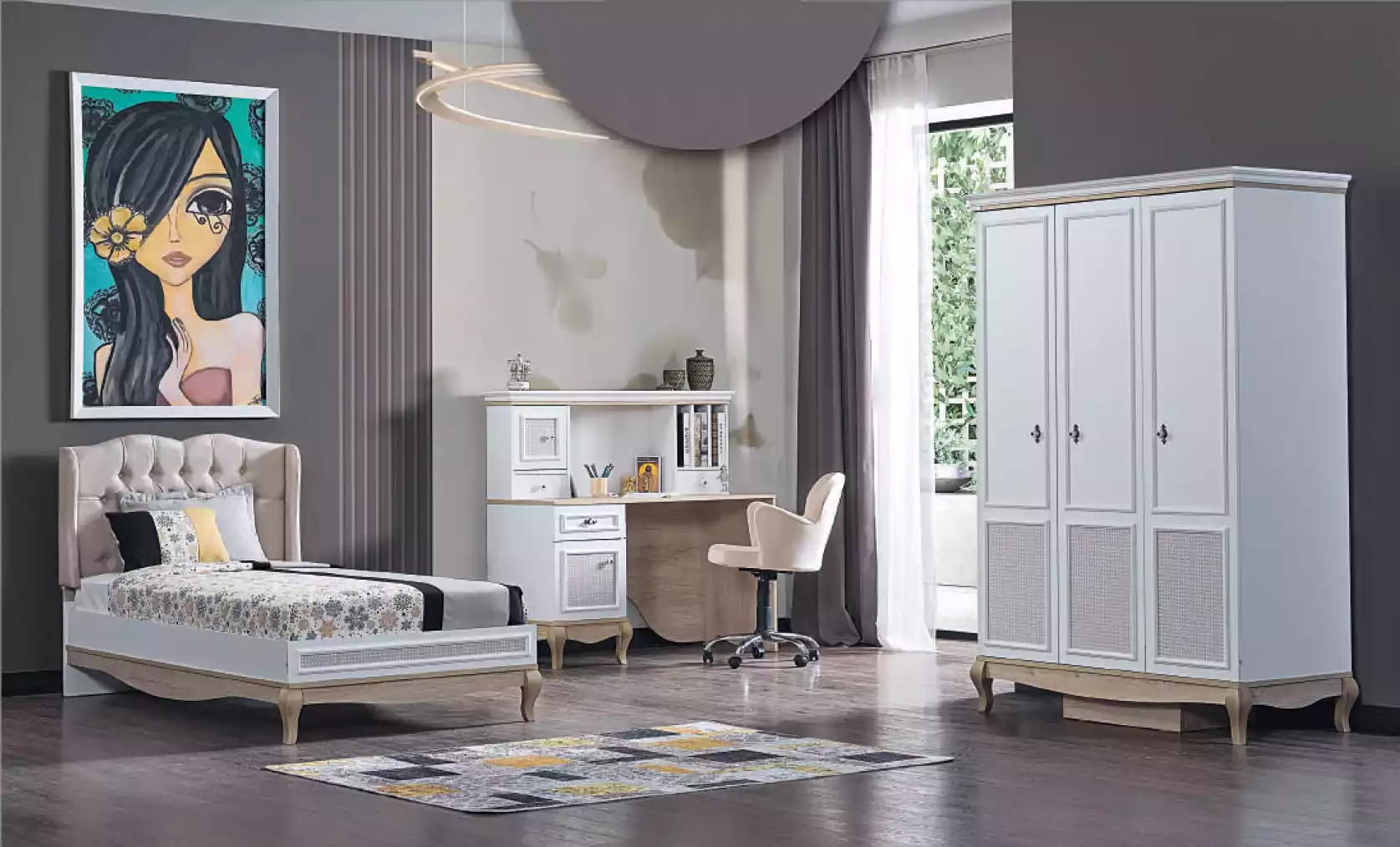 Children\'s bedroom bed + desk + wardrobe 3-piece furniture On Stock