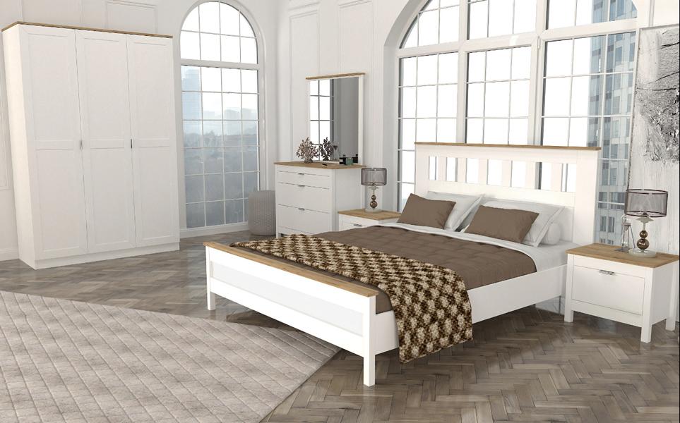 Bedroom furniture complete set bed 2x nightstands cabinet white 5 pieces.