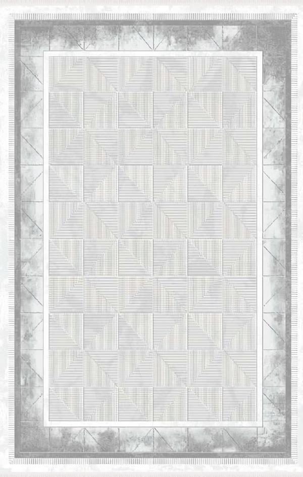 Synthetic carpet rug geometric pattern border short pile gray