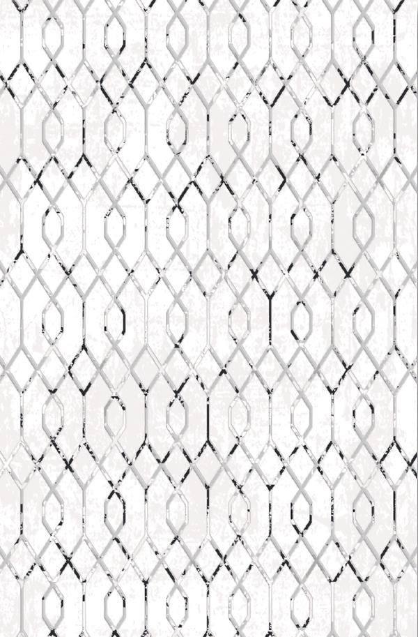 Rug Living Room Rug Short Pile White Grey Geometric Pattern