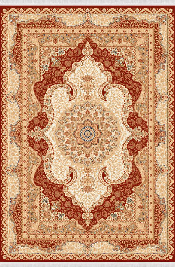Oriental short-pile artificial fiber carpet living room red beige 150x233.