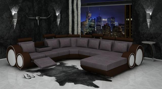 Textile sofa with USB XXL living area fabric couch big upholstered U-shaped sofa new