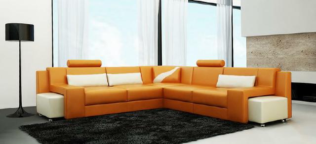 Living area upholstered corner sofa seating couch set landscape leather V015B