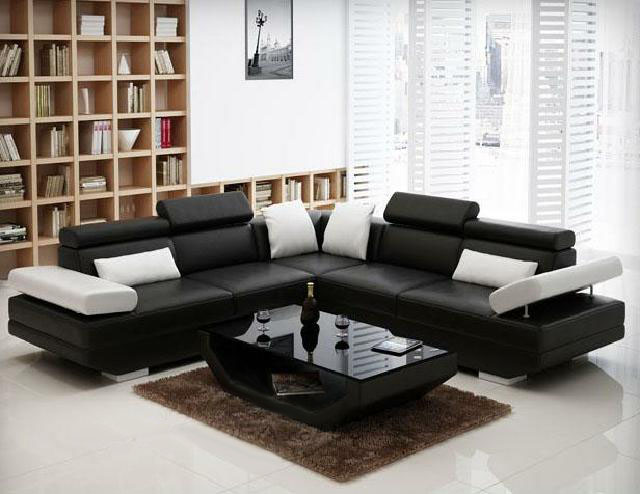 Living area upholstered corner sofa couch set landscape leather - AlfredB