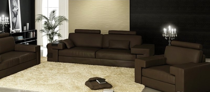 Leather sofa set 3+2+1 couch seating upholstery sofa set Nassau brown
