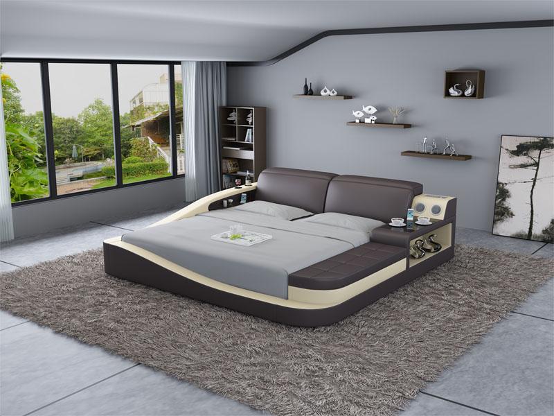 Multifunctional bed with Bluetooth speakers, luxury design, leather beds, hotel double, new.