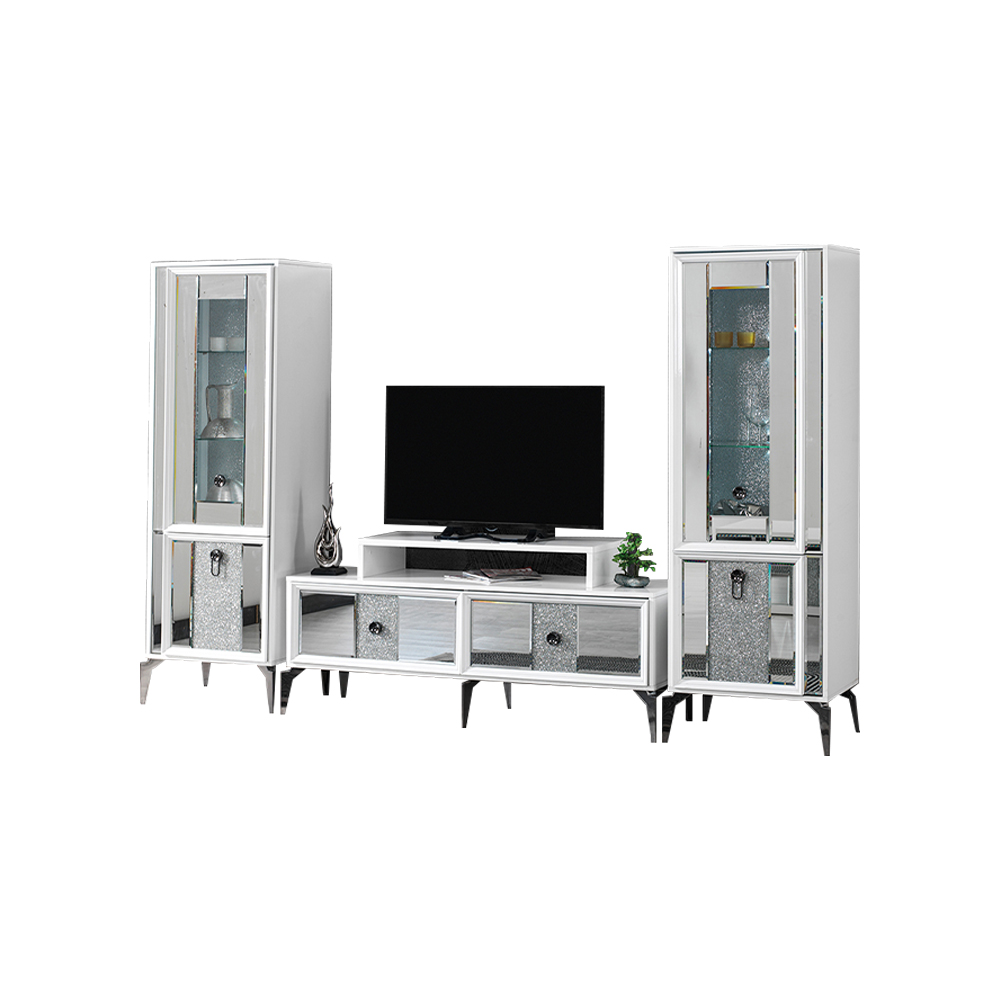 Complete living room RTV lowboard TV stand display cabinet white 3-piece cupboard