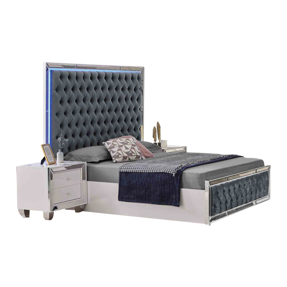 Bed with nightstands Complete bedroom Gray bed Nightstands 3-piece set
