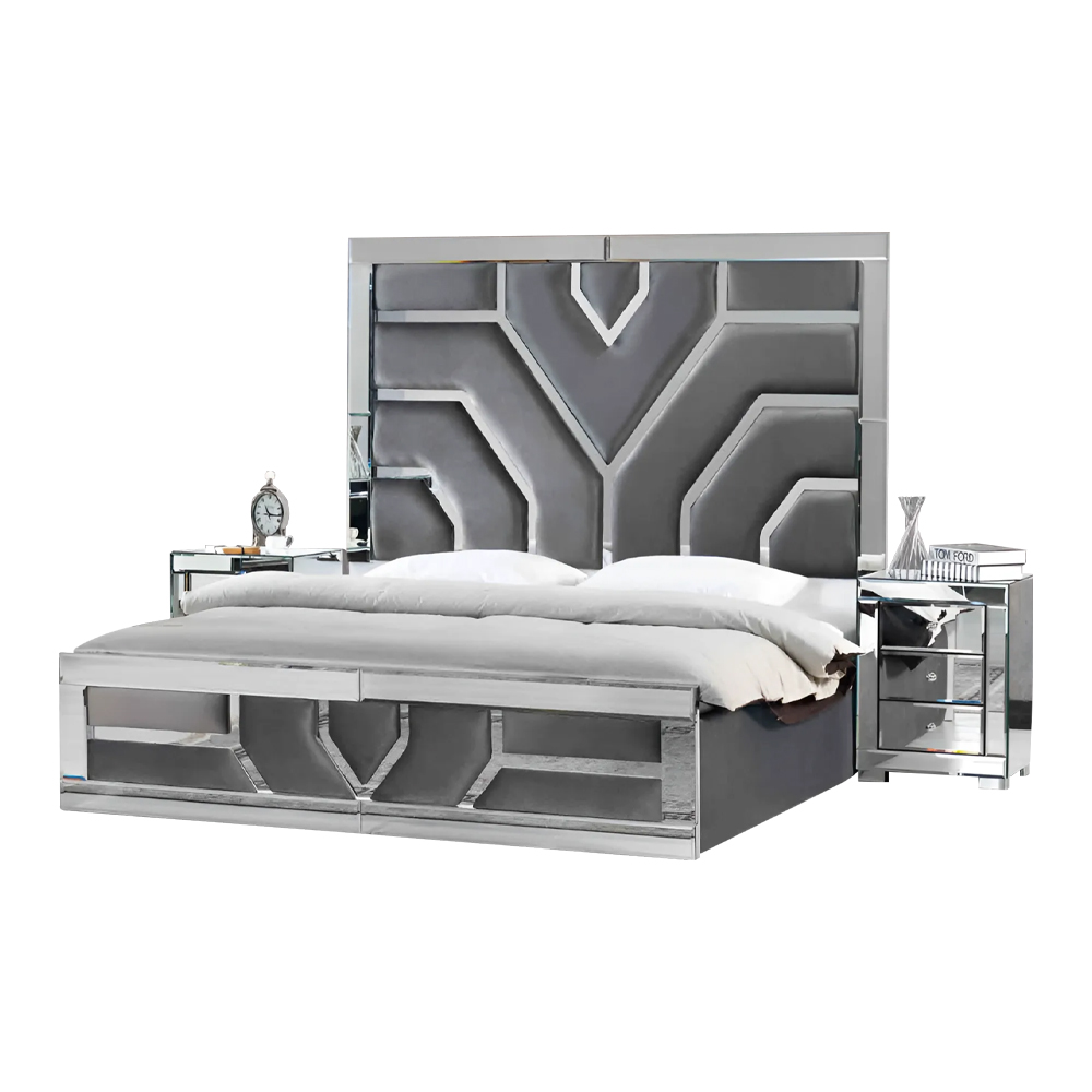 Exclusive bedroom bed gray double bed modern textile bed furniture beds