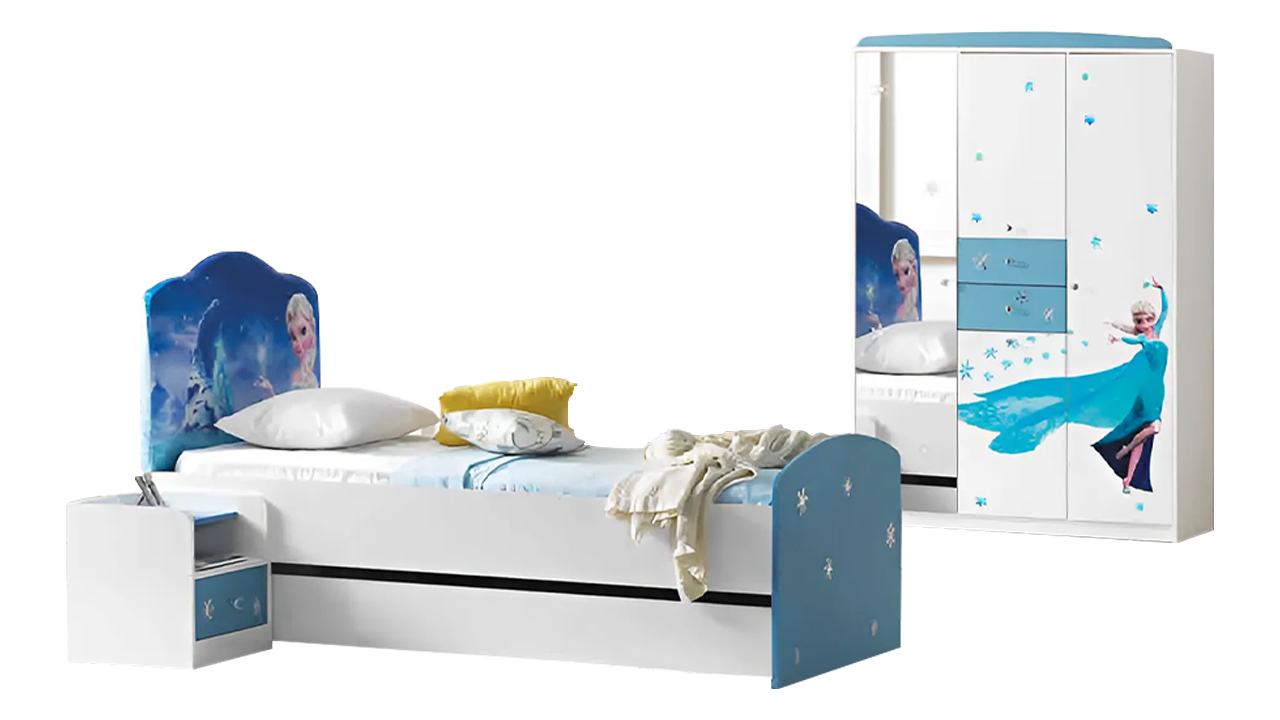 Complete bunk bed children\'s room bed wardrobe bedside table 3 pieces blue