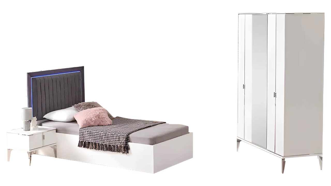 Children\'s room furniture children\'s room bed wardrobe 2-piece white wood set