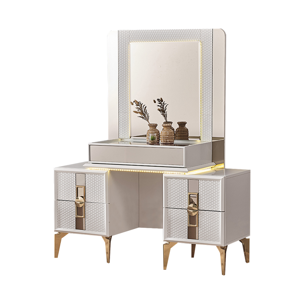 White-Gold Makeup Console Designer Dressing Table Luxury Wooden Furniture