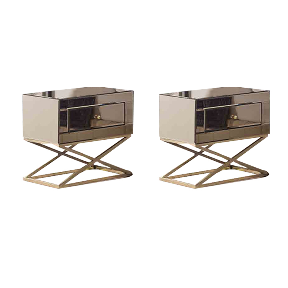 Golden 2x Nightstands Bedroom Designer Wooden Night Tables 2-piece