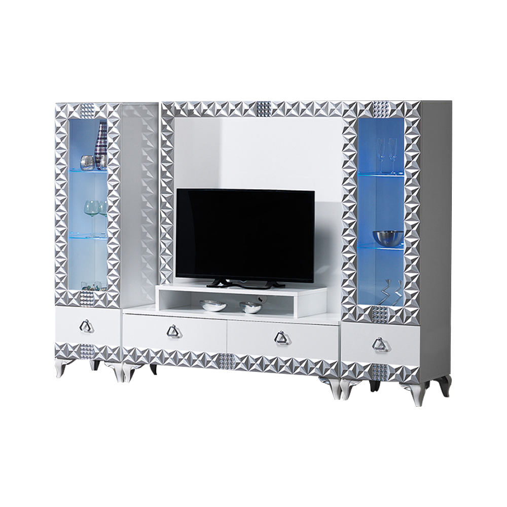 Living room wall RTV lowboard TV stand display cabinets white 3-piece cabinet sideboard