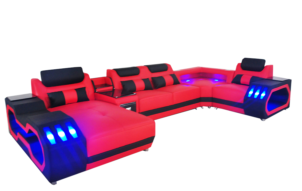 Leather sofa couch living landscape set modern design U-shaped sofa with USB