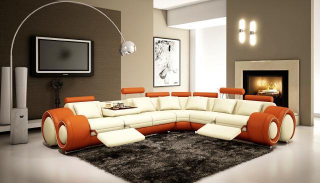 Leather sofa with USB, black and white corner sectional, relaxation, new.