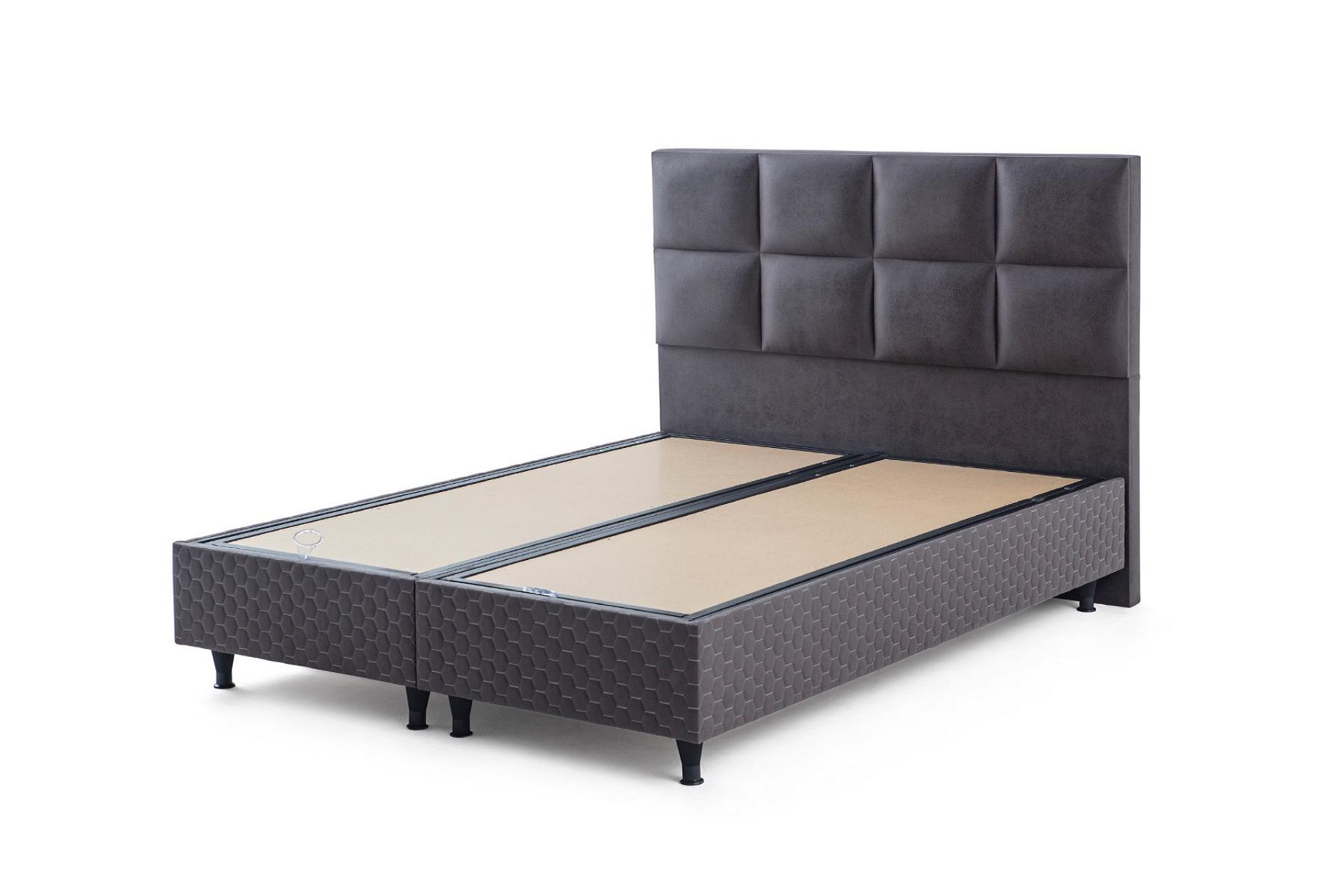 Exclusive Gray Double Bed Modern Textile Rectangular Bed Frame
