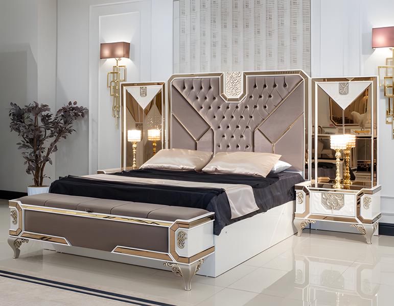 Luxury bedroom set bed + 2 nightstands 3-piece modern furniture wood