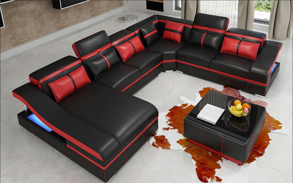 Set luxury modern U-shaped designer sofa and coffee table living room leather new.