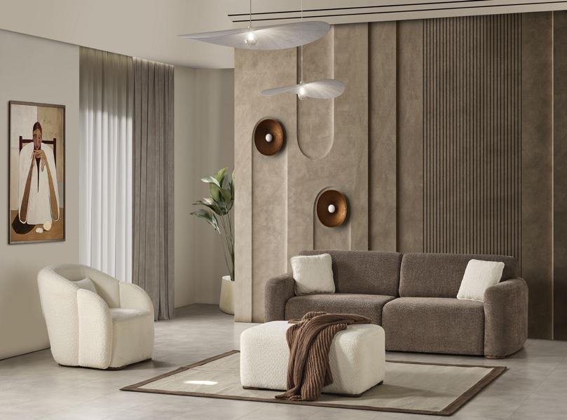 Living Room Sofa Three-Seater Puff Armchair Gray White Sofa Set Textile 3-piece.