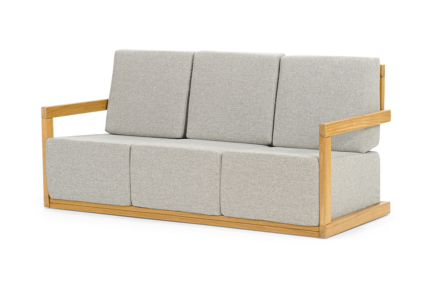 Light gray upholstered sofa luxurious terrace furniture beige wooden frame