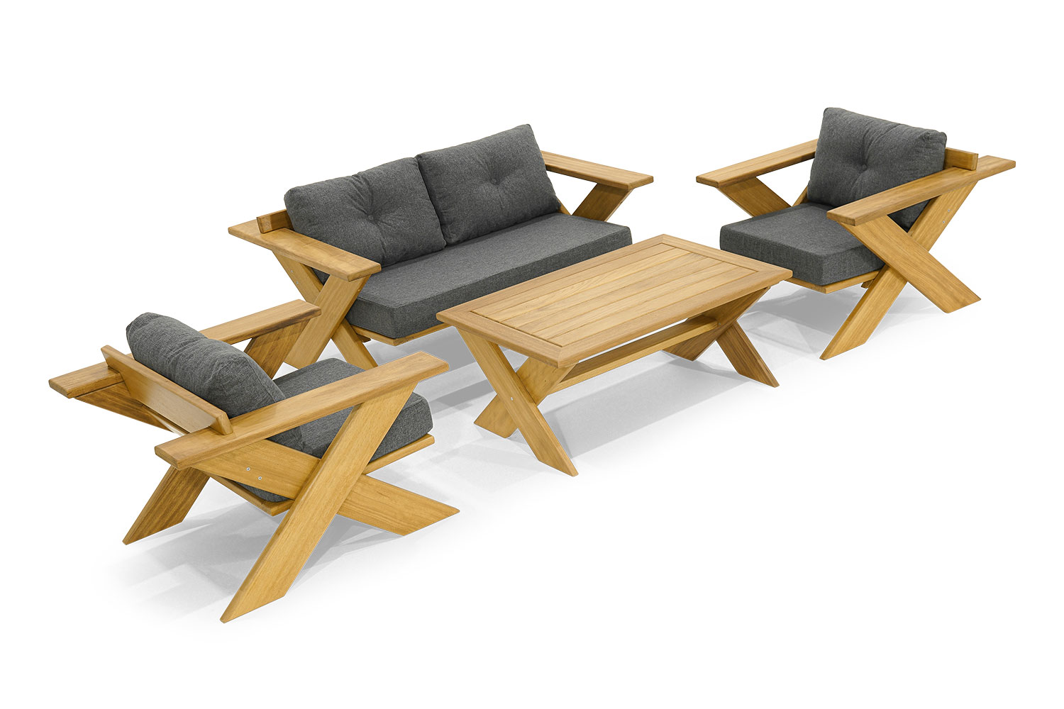 Gray-Brown Garden Furniture Wooden Coffee Table Designer 2x Armchair 2-Seater