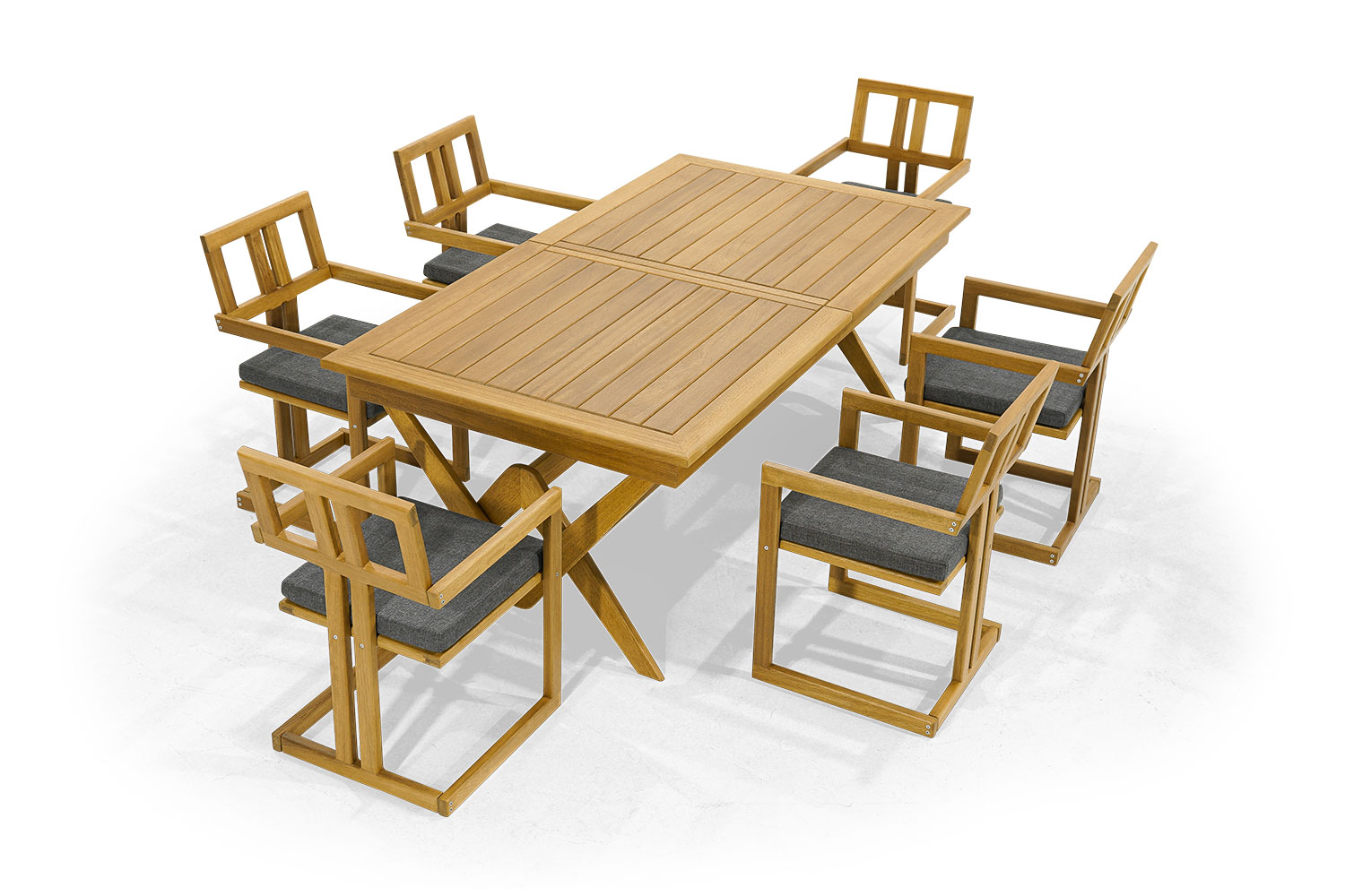 Dark brown garden furniture designer wooden dining table 6x upholstered chairs 7-piece set