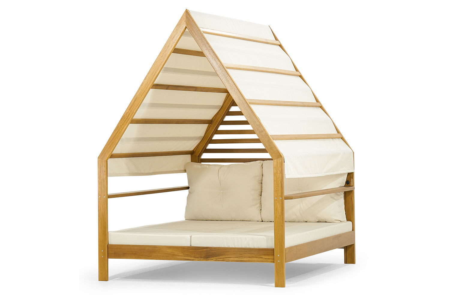 Light brown designer garden lounger wooden sun lounger cushion double seat