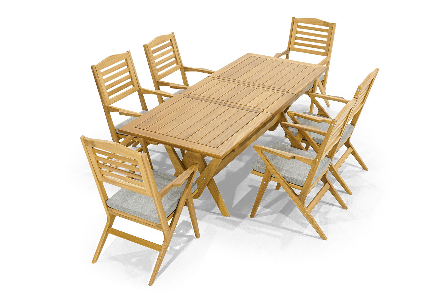 Designer outdoor set wooden chairs sturdy dining table elegant garden furniture