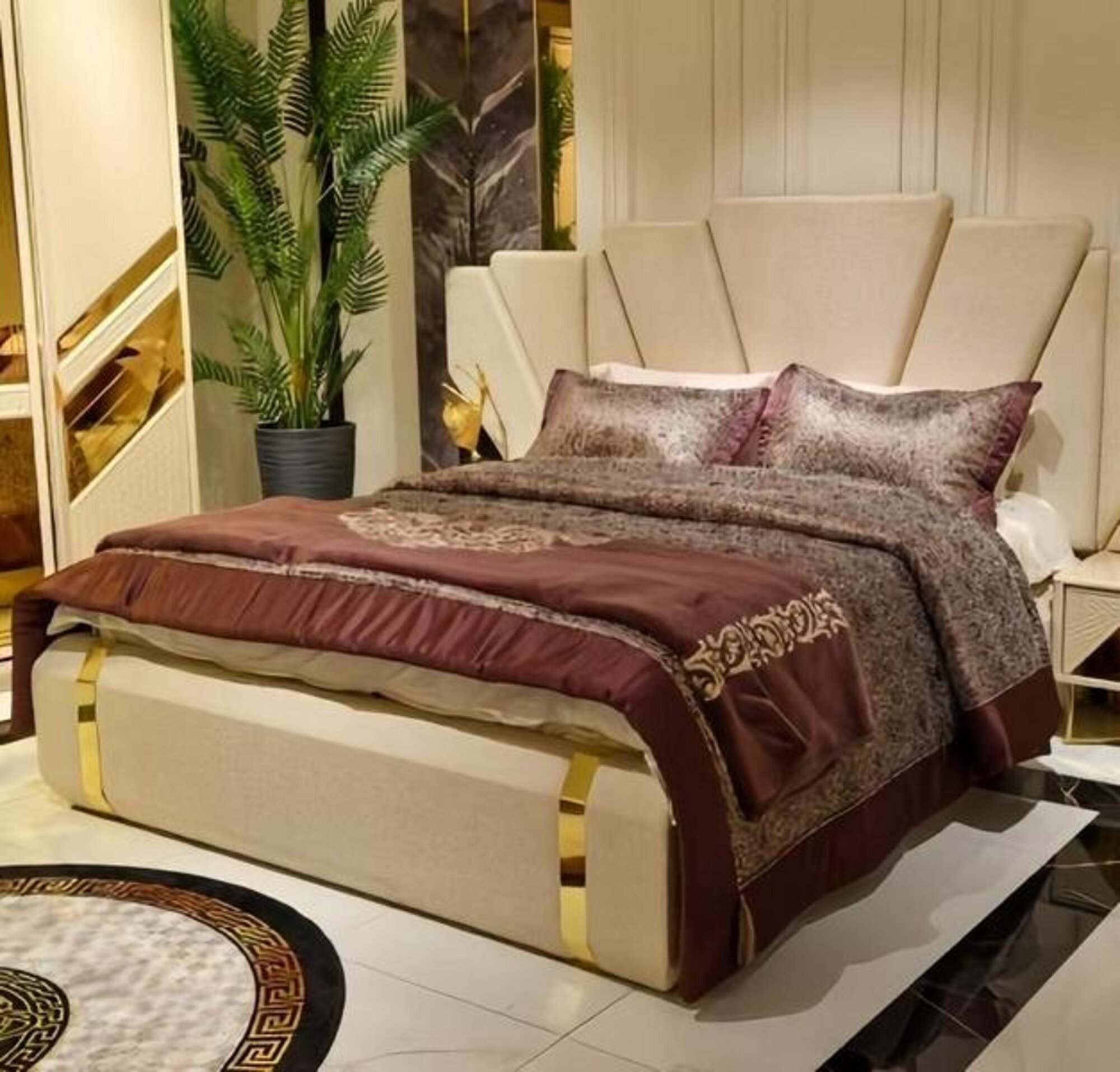 Bed Upholstered Bed Double Bed Marriage Bed Beds Hotel Bedroom Beige