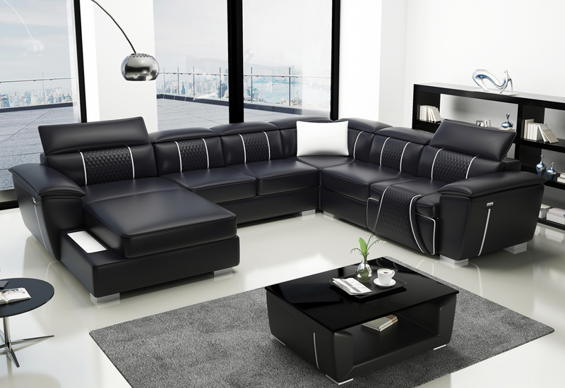 Leather sofa couch upholstered designer sofa leather sofas U-shaped sofa G8048 black new