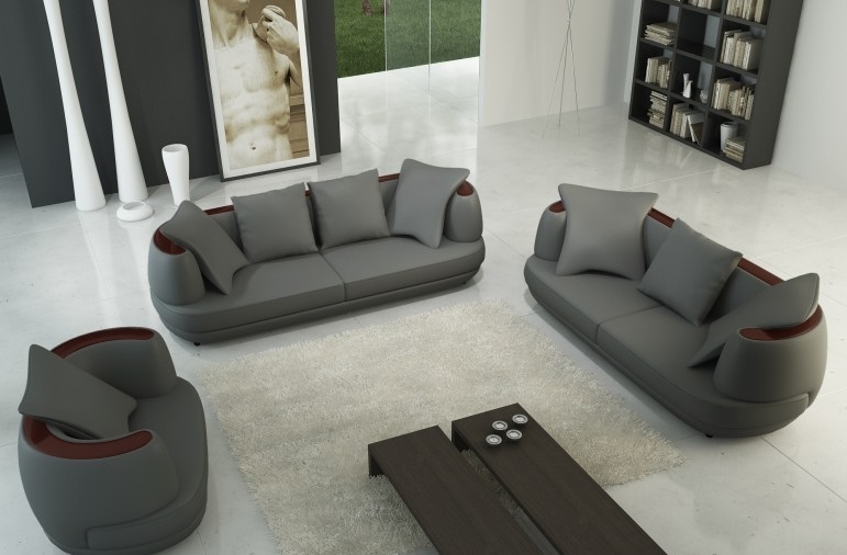 Royal Luxury Designer Sofa Set Upholstered 3+2+1 Leather Sofa Seat Royal Gray