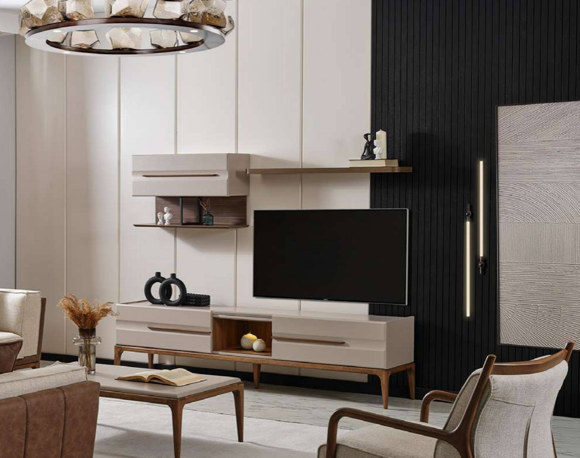 Set 3tgl Sideboard TV Lowboard RTV Cabinet Table Living Room Cabinet Wood Furniture