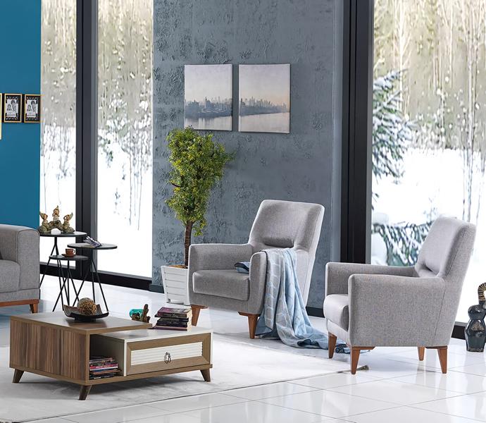 Gray 2x armchair living room luxury furniture upholstered furniture set