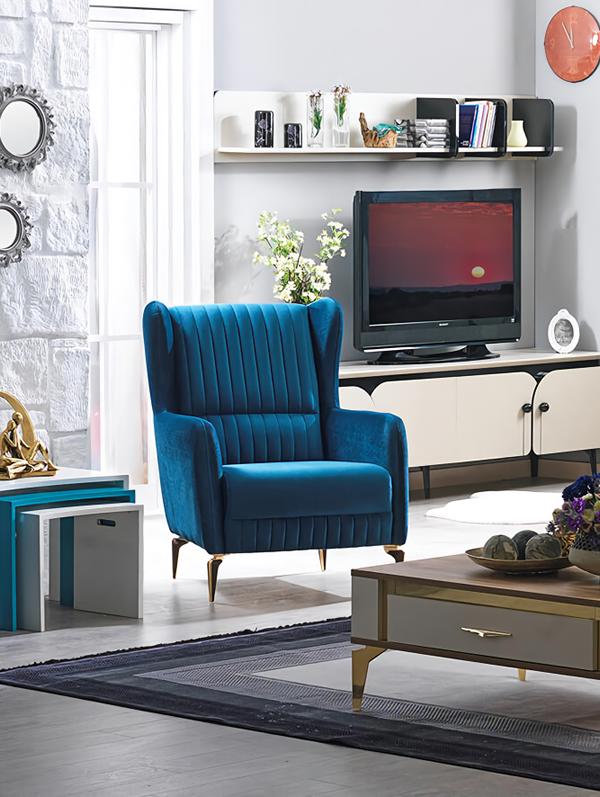 Design chair blue living room furniture modern luxury decor seating