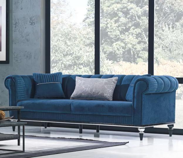 Sofa upholstered couch three-seater seating furniture upholstery furniture upholstered furniture blue