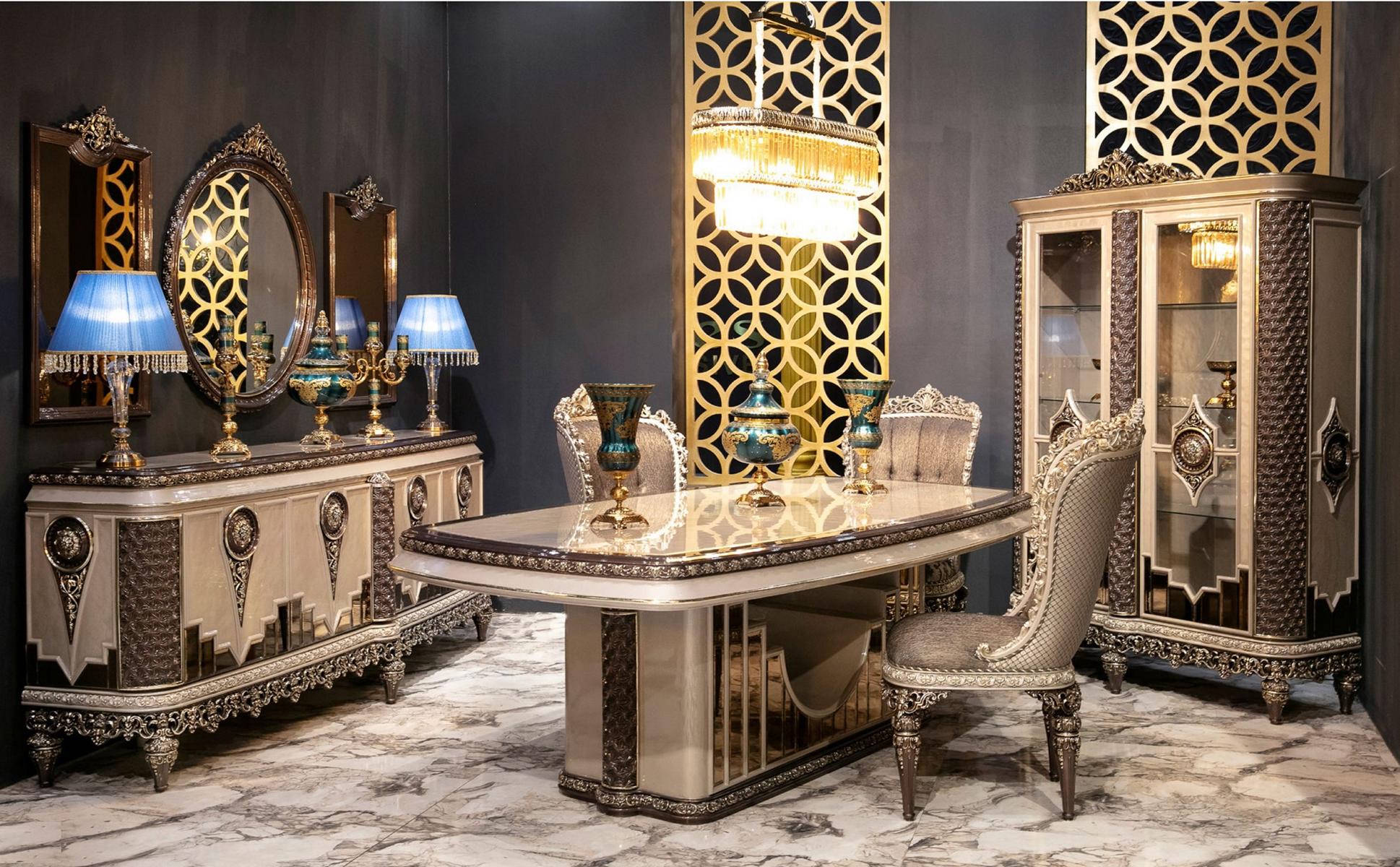 Classic Taupe Dining Room Set Luxury Ensemble Dining Table Chairs Sideboard