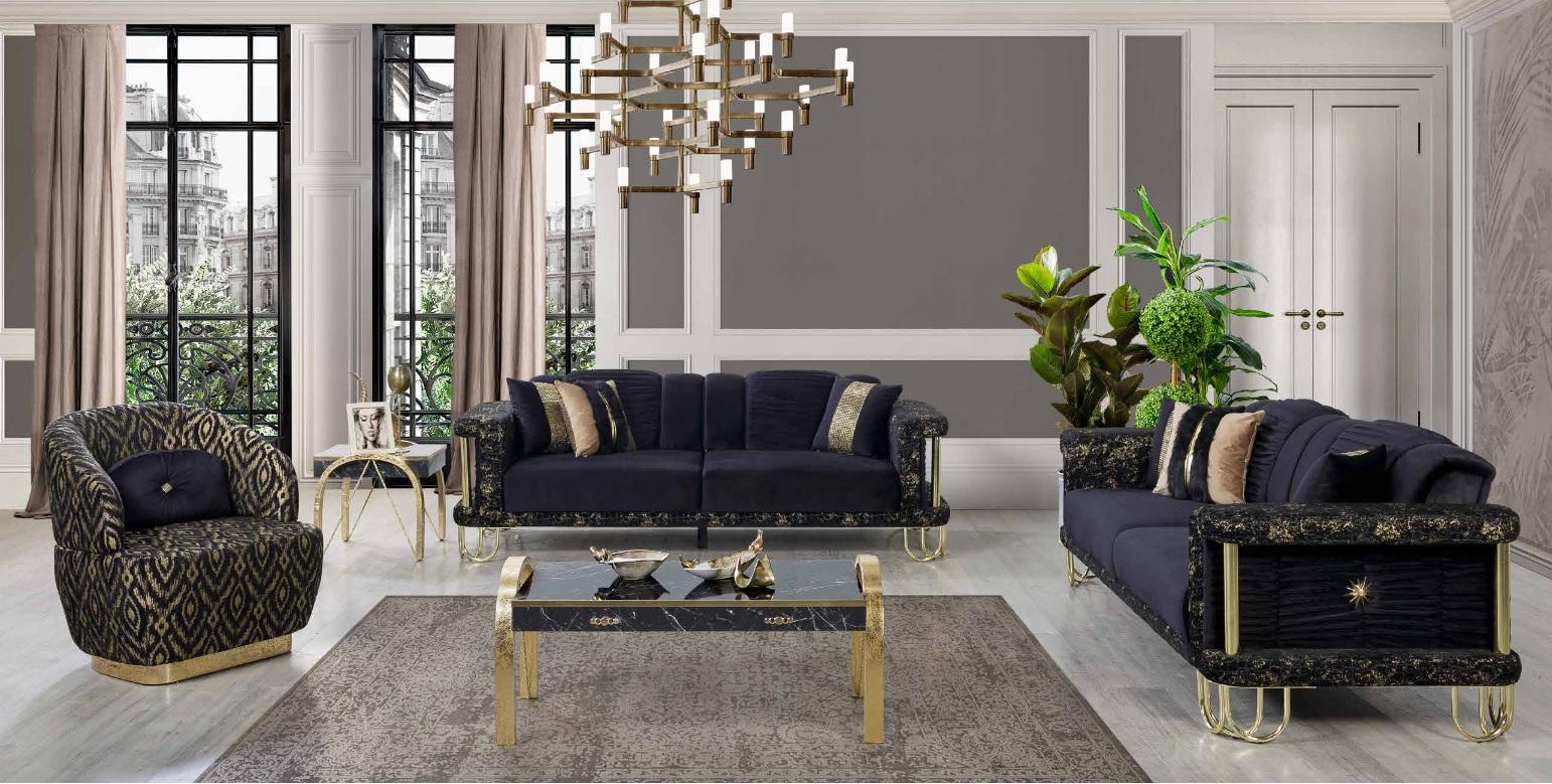 Exclusive living room upholstered sofa set x2 textile sofas 1-seater 3-piece