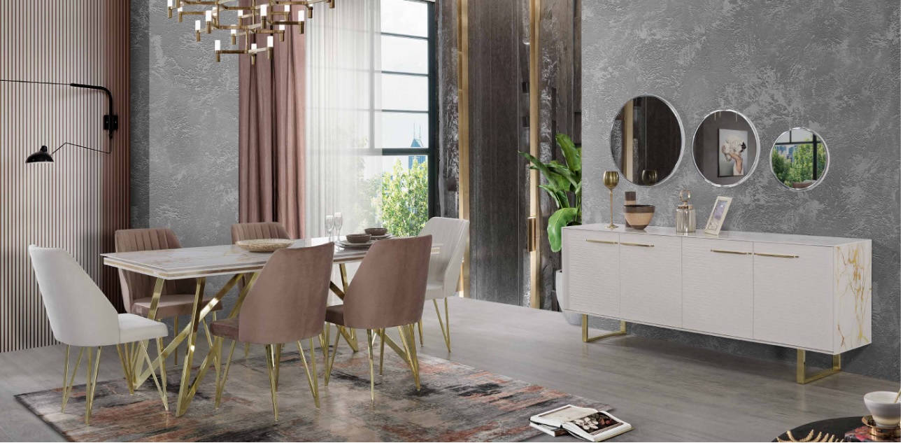 Exclusive dining room furniture designer stainless steel set dining table chairs