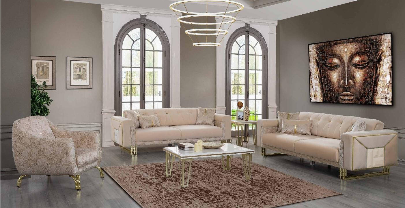 Complete beige seating set for living room sofas luxury armchair coffee table