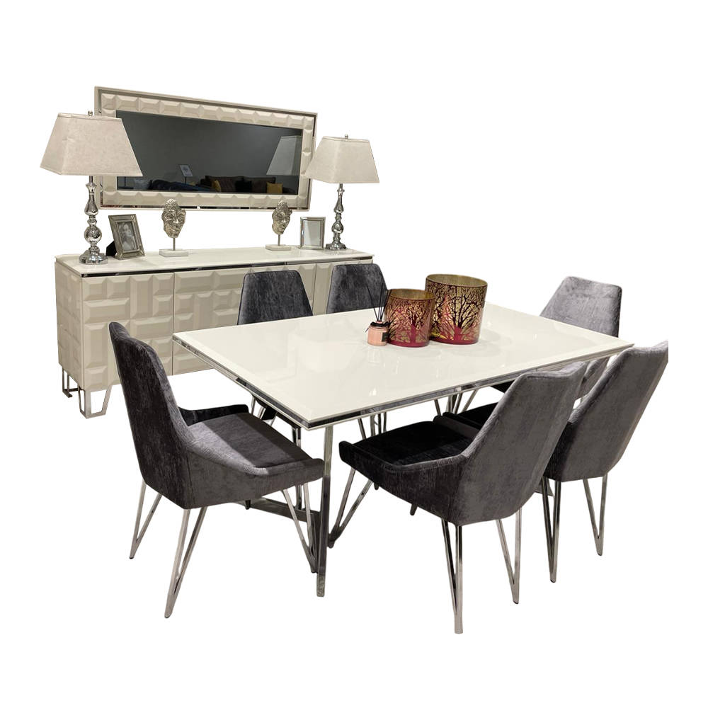 Exclusive white dining room set luxurious dining table x4 chairs 7-piece