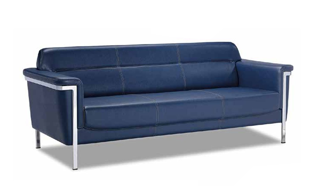 Sofa 3-seater upholstered furniture modern style living room blue leather seat cushion
