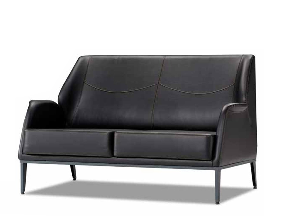 Luxury black leather couch designer upholstered furniture modern two-seater.