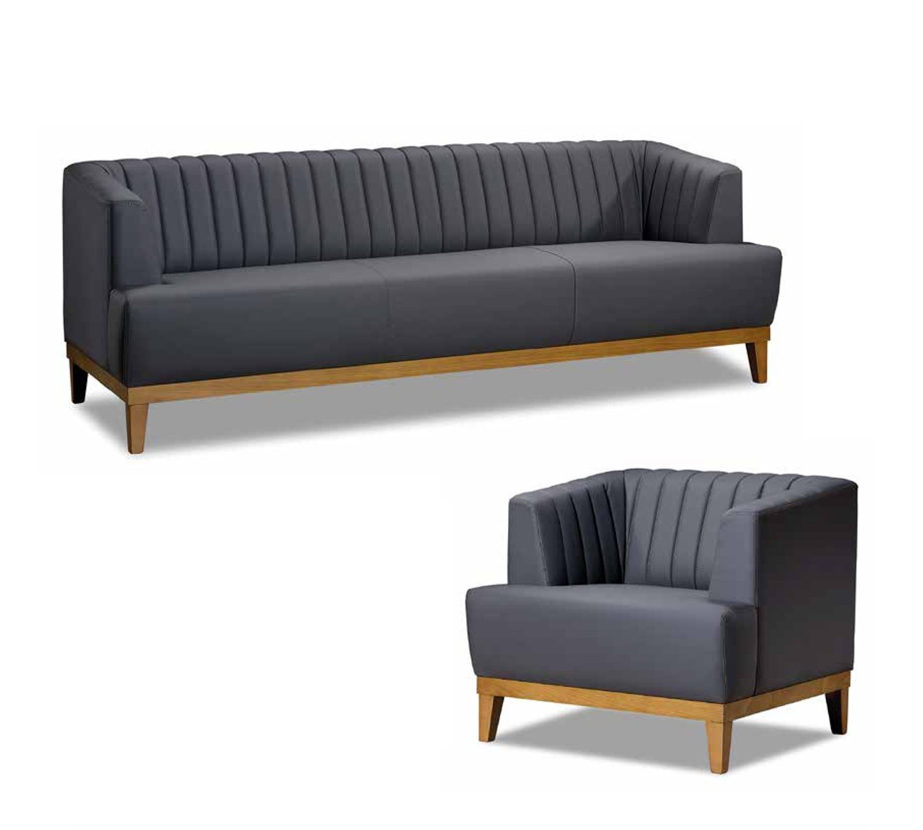 Gray-Brown Sofa Set Designer Upholstered Armchair Elegant Fabric 3-Seater