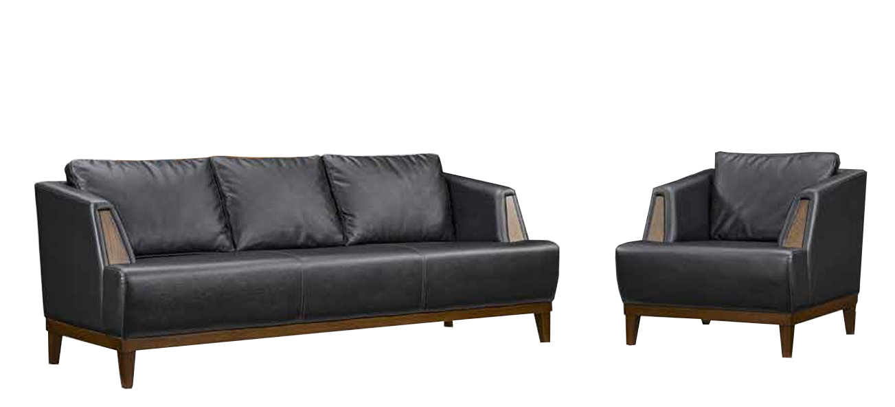 Designer Black Sofa Set Modern Three-Seater Armchair 2-Piece Set