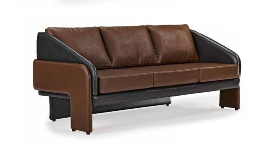 Brown-Black Three-Seater Exclusive Upholstered Furniture Designer Leather Sofa