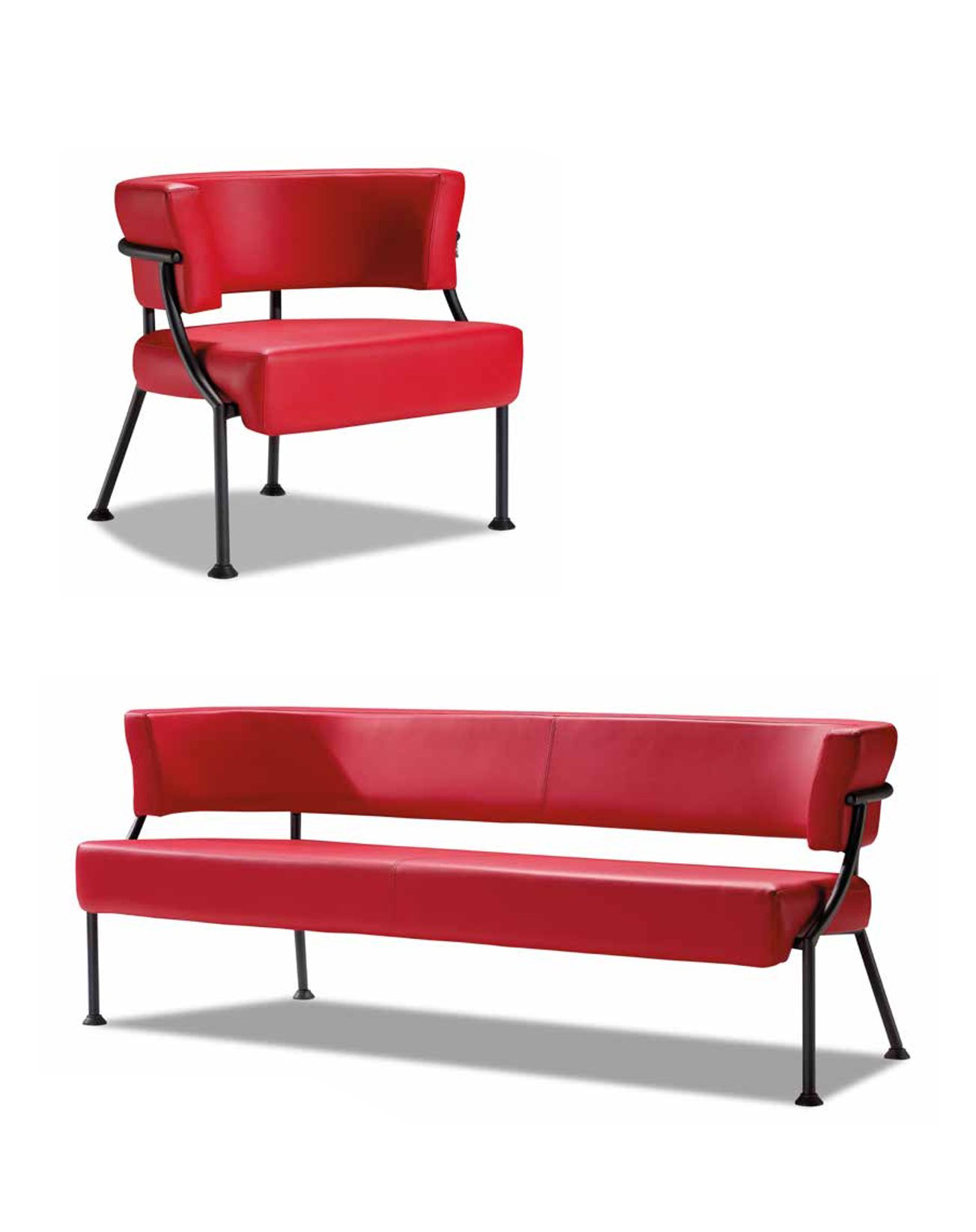 Red sofa set modern faux leather bench designer single seater 2-piece set