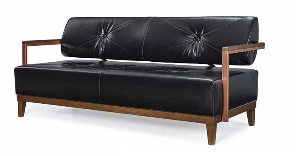 Leather sofa 3-seater couch black modern design waiting room office bench
